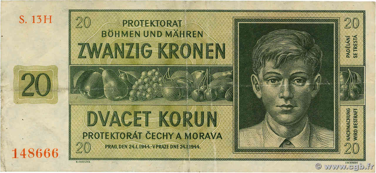 20 Korun BOHEMIA Y MORAVIA  1944 P.09a MBC