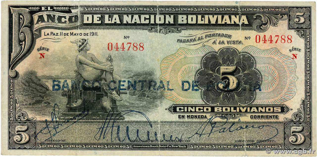 5 Bolivianos BOLIVIA  1929 P.113 BC