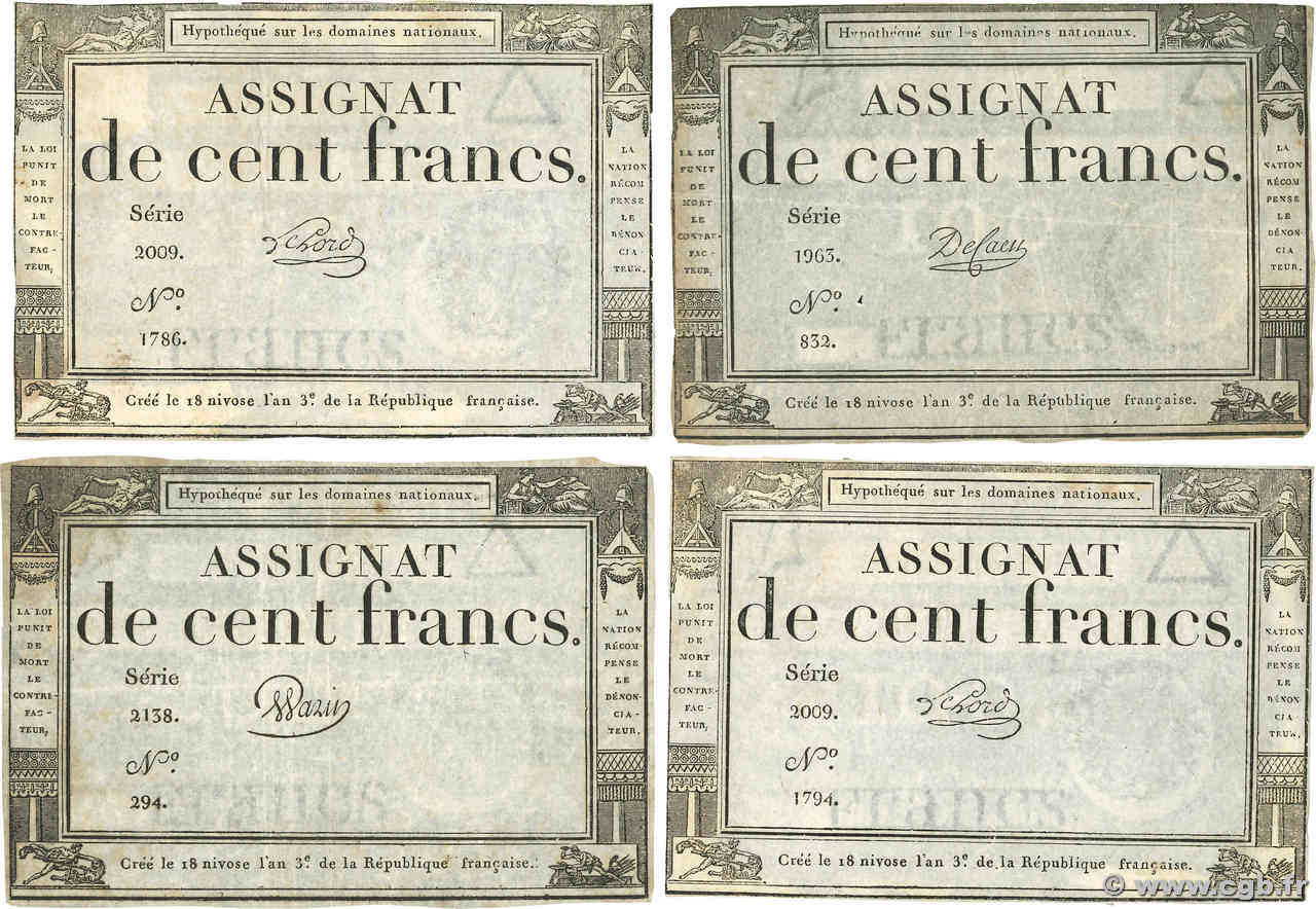 100 Francs Lot FRANCE  1795 Ass.48a TTB+