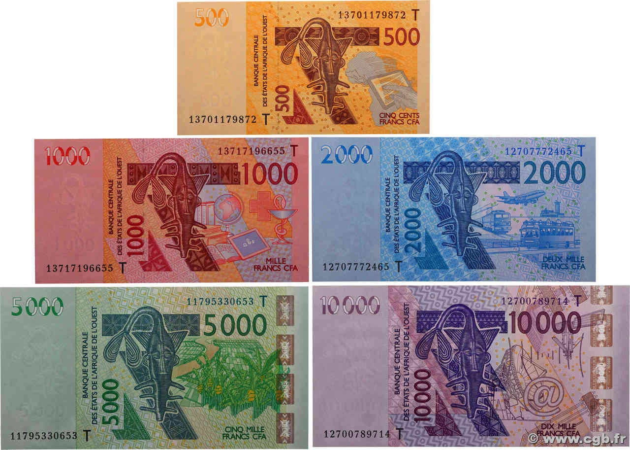 500 au 10000 Francs Lot ÉTATS DE L AFRIQUE DE L OUEST  2011 P.815T au P.819T pr.NEUF