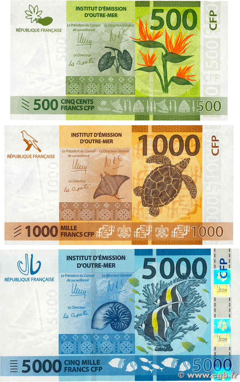 500 au 5000 Francs Lot FRENCH PACIFIC TERRITORIES  2014 P.05 au P.07 SC+