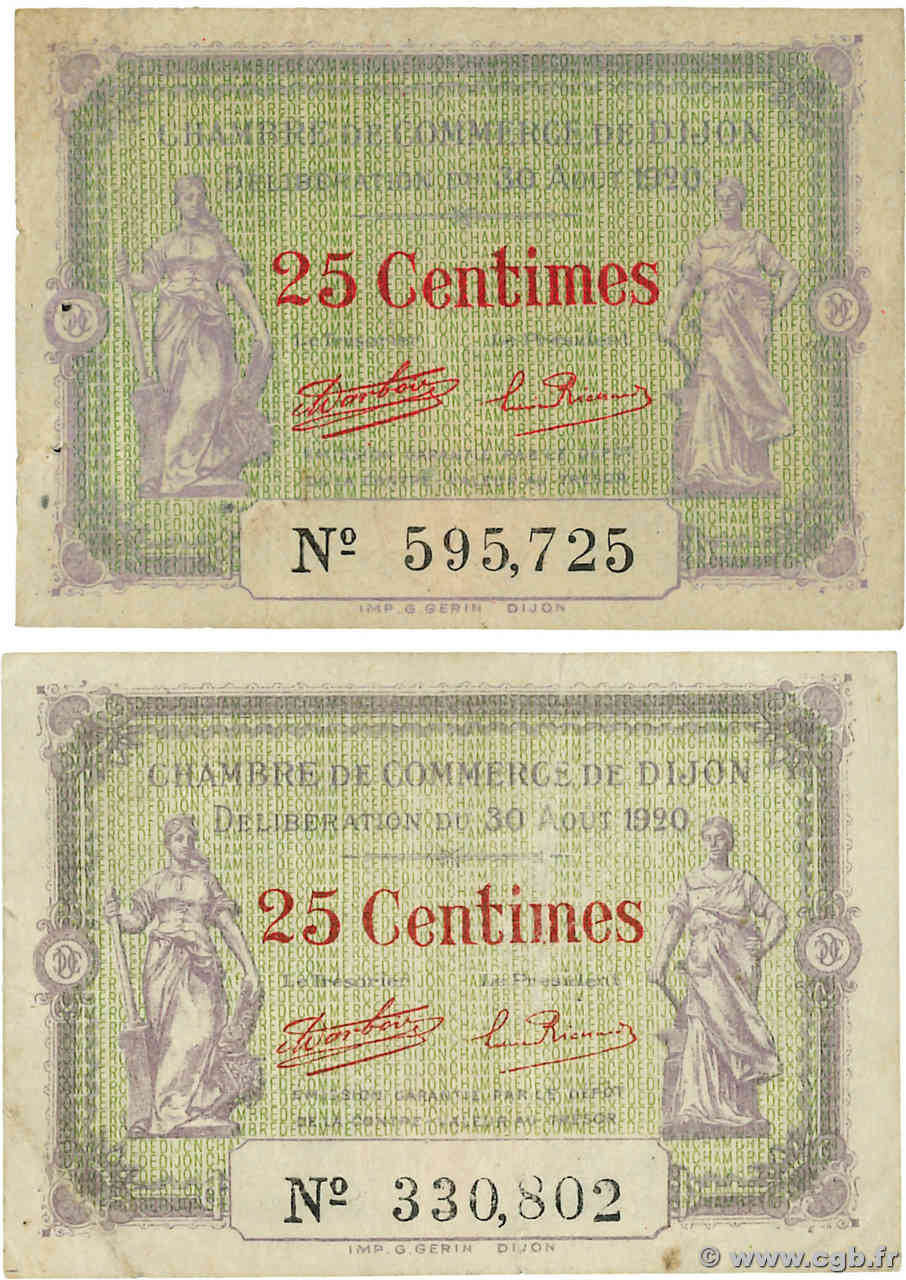 25 Centimes FRANCE régionalisme et divers Dijon 1920 JP.053.23 TTB