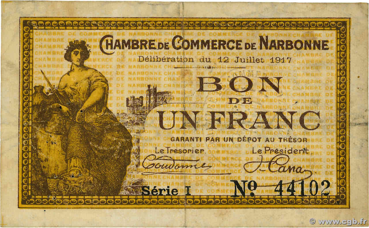 1 Franc FRANCE régionalisme et divers Narbonne 1916 JP.089.11 TTB