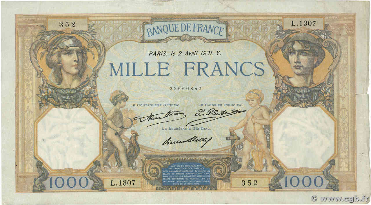 1000 Francs CÉRÈS ET MERCURE FRANKREICH  1931 F.37.06 S