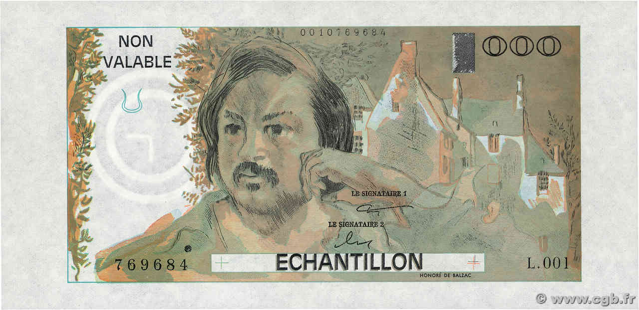 1000 Francs BALZAC Échantillon FRANCE  1980 EC.1980.01 UNC-