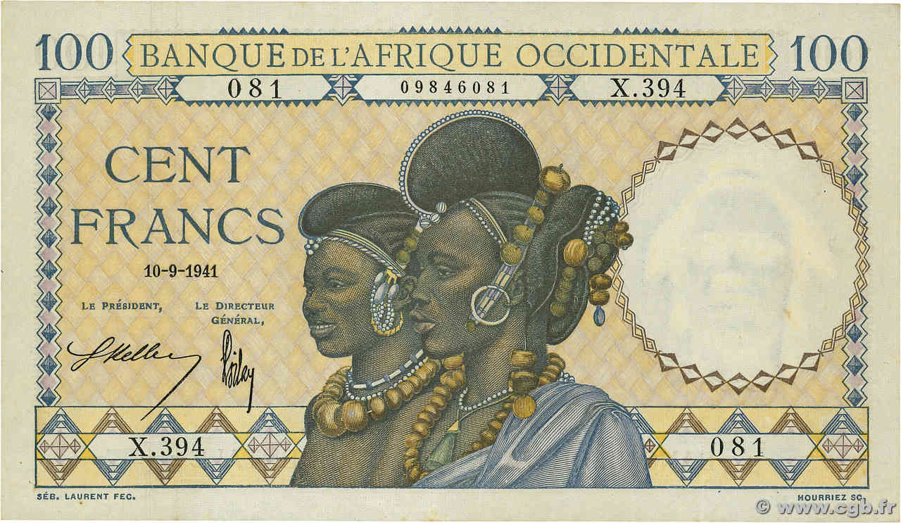 100 Francs AFRIQUE OCCIDENTALE FRANÇAISE (1895-1958)  1941 P.23 TTB+