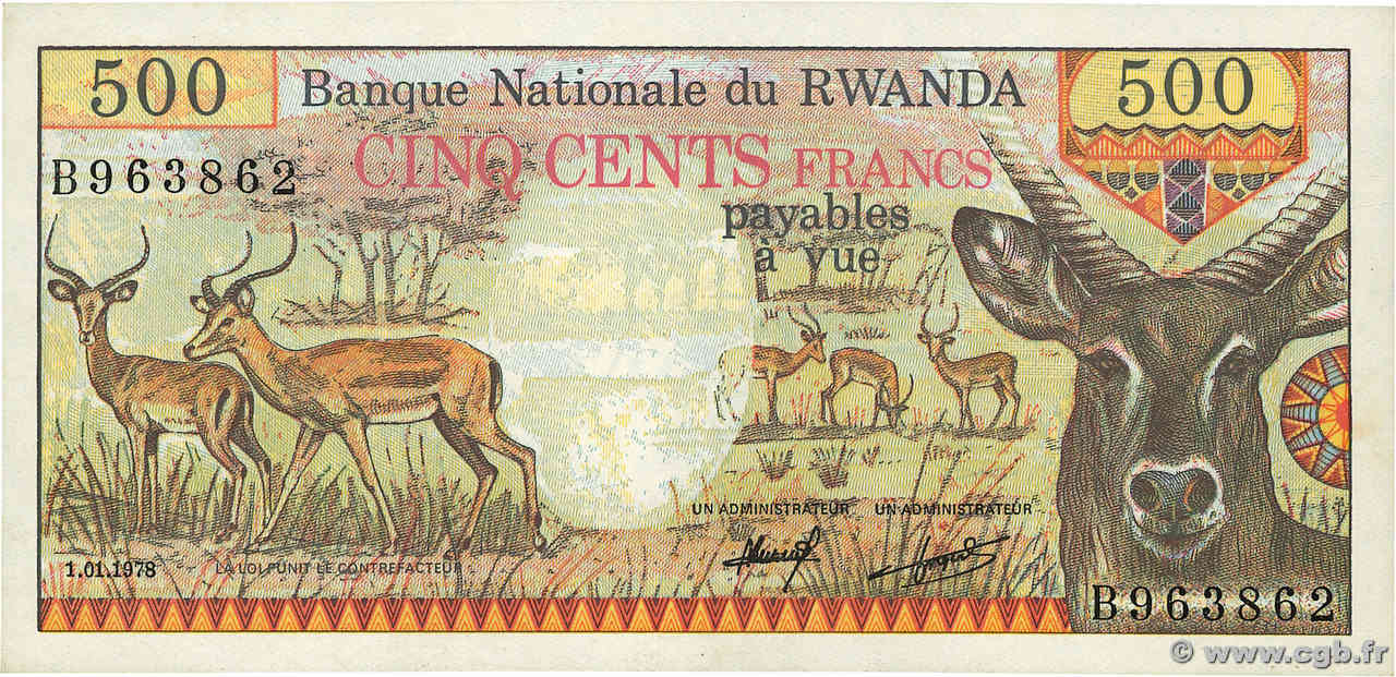 500 Francs RWANDA  1978 P.13b XF+