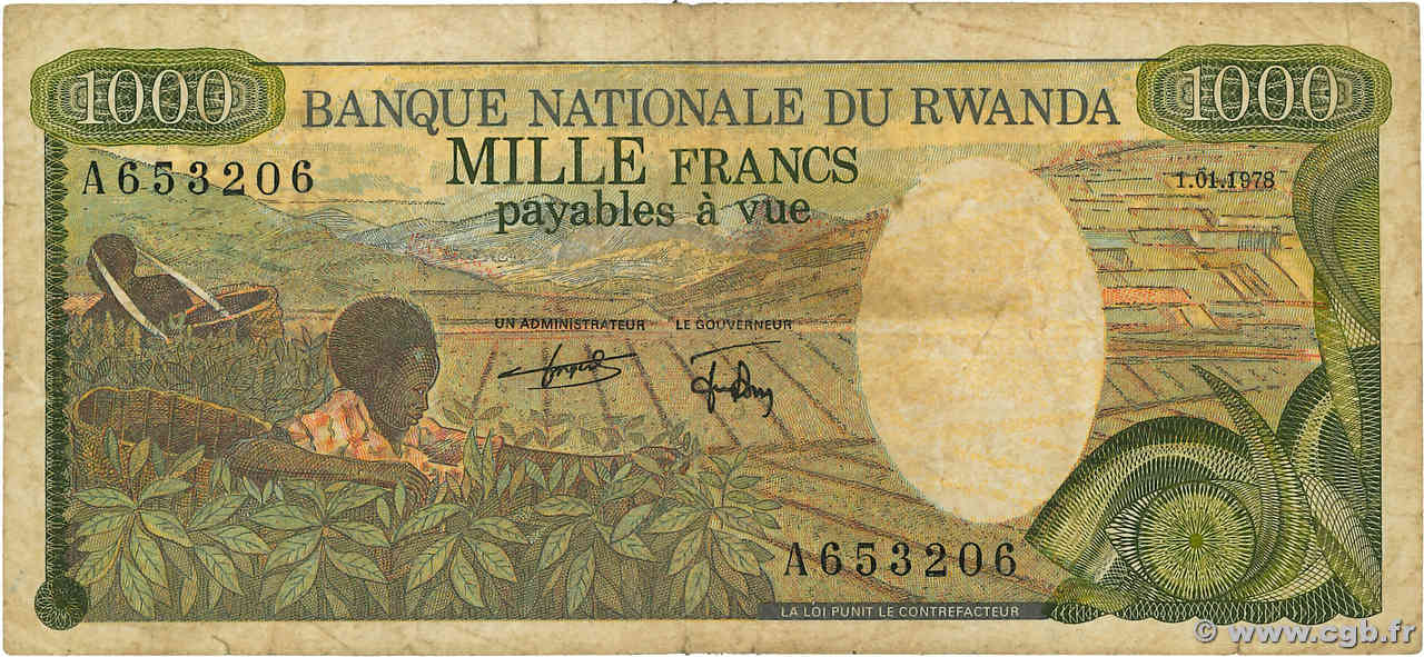 1000 Francs RWANDA  1978 P.14a TB