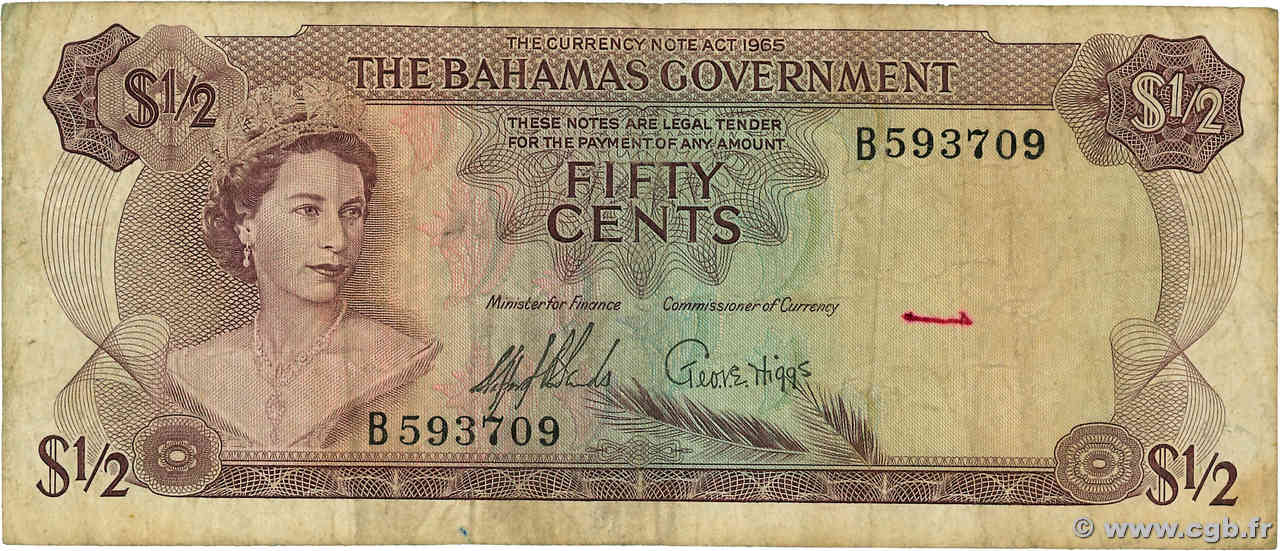 50 Cents BAHAMAS  1968 P.26a q.MB