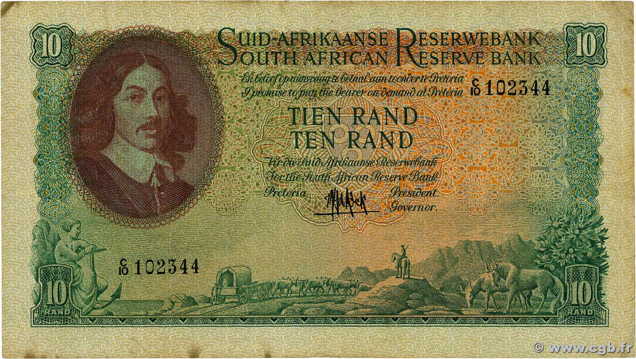 10 Rand SOUTH AFRICA  1961 P.107a VF-