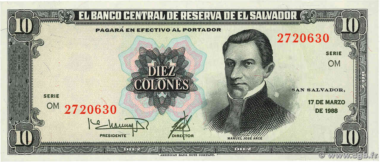 10 Colones SALVADOR  1988 P.135b pr.NEUF