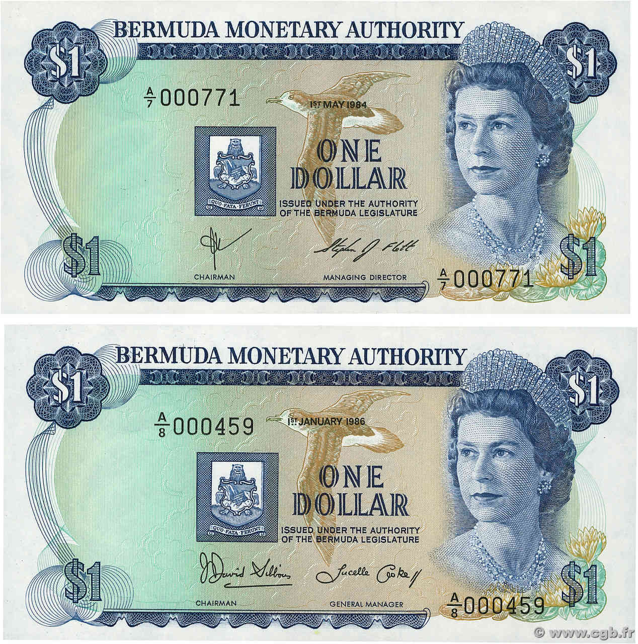 1 Dollar Lot BERMUDAS  1984 P.28b/c SC+