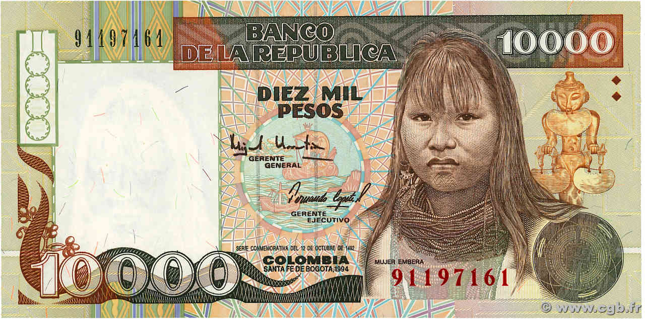 10000 Pesos  KOLUMBIEN  1994 P.437A ST