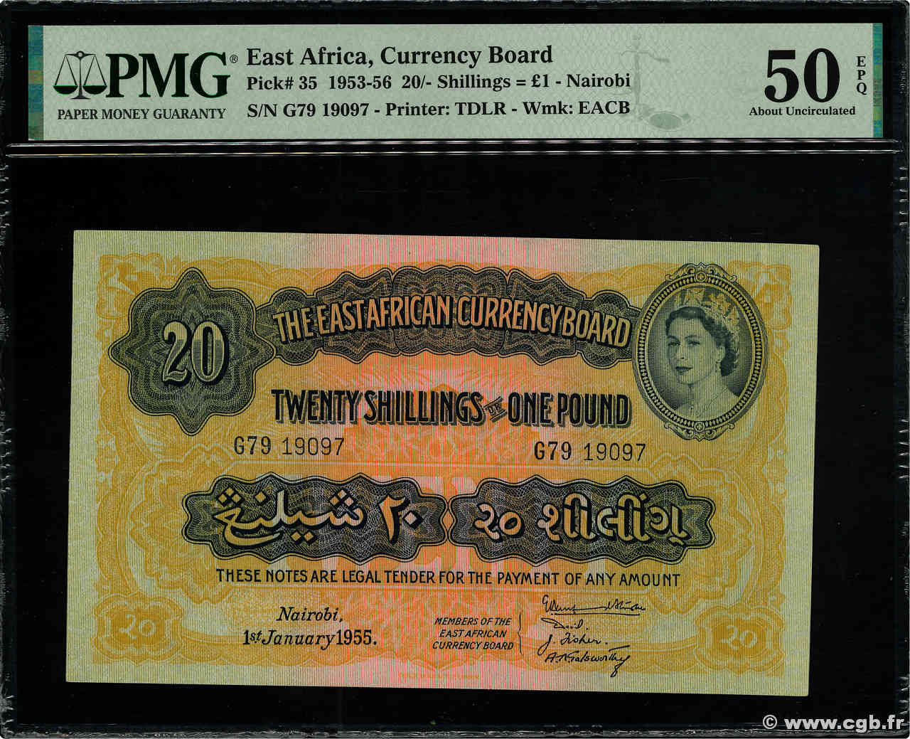 20 Shillings - 1 Pound AFRIQUE DE L EST  1955 P.35 SUP+