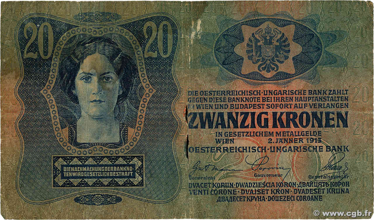 20 Kronen AUSTRIA  1913 P.013 VG
