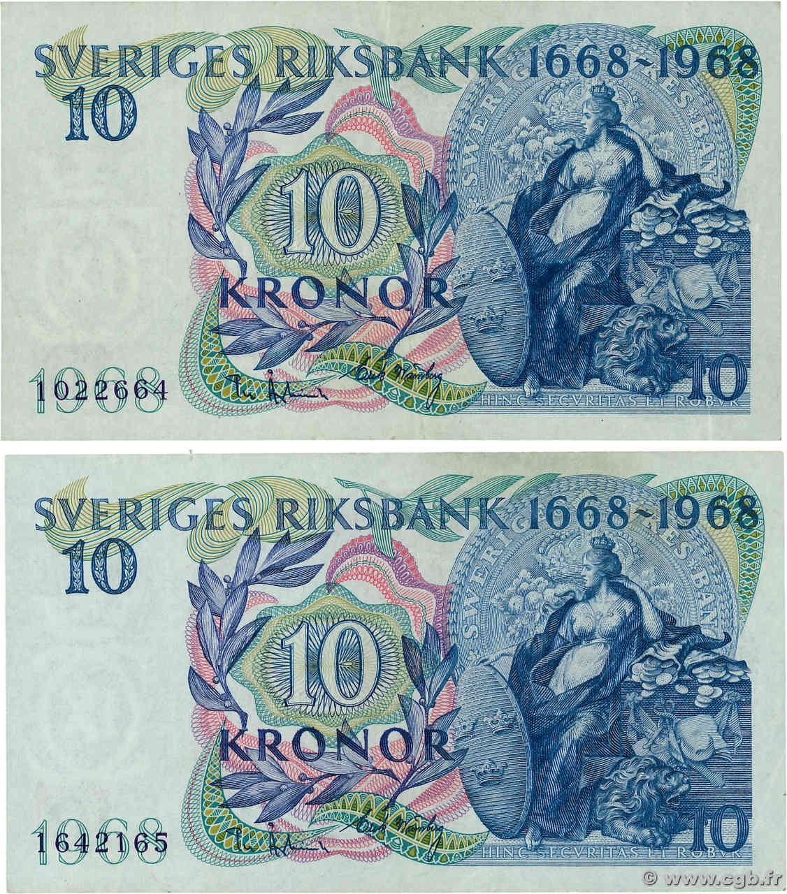 10 Kronor Lot SUÈDE  1968 P.56 pr.SUP