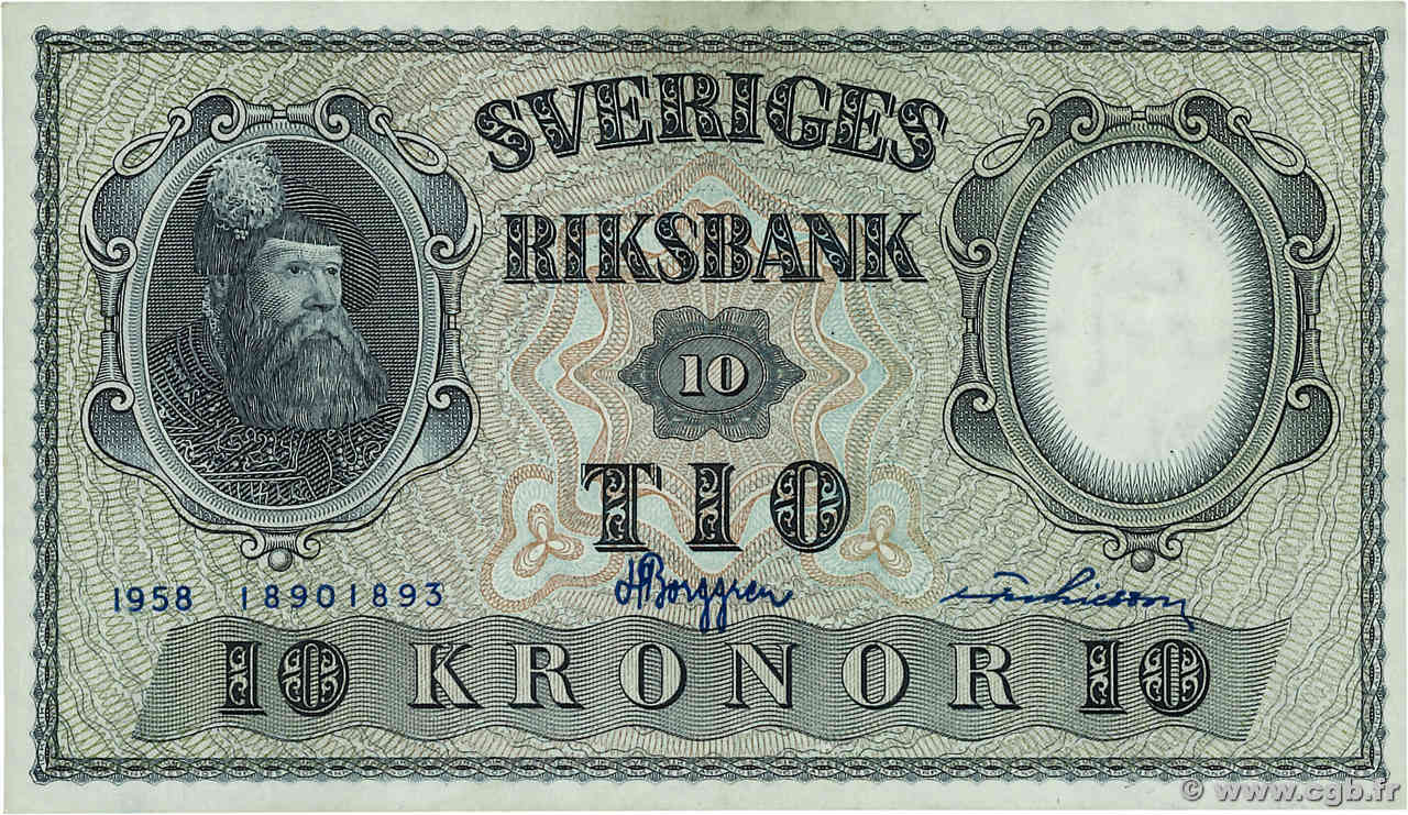 10 Kronor SUÈDE  1958 P.43f SUP+