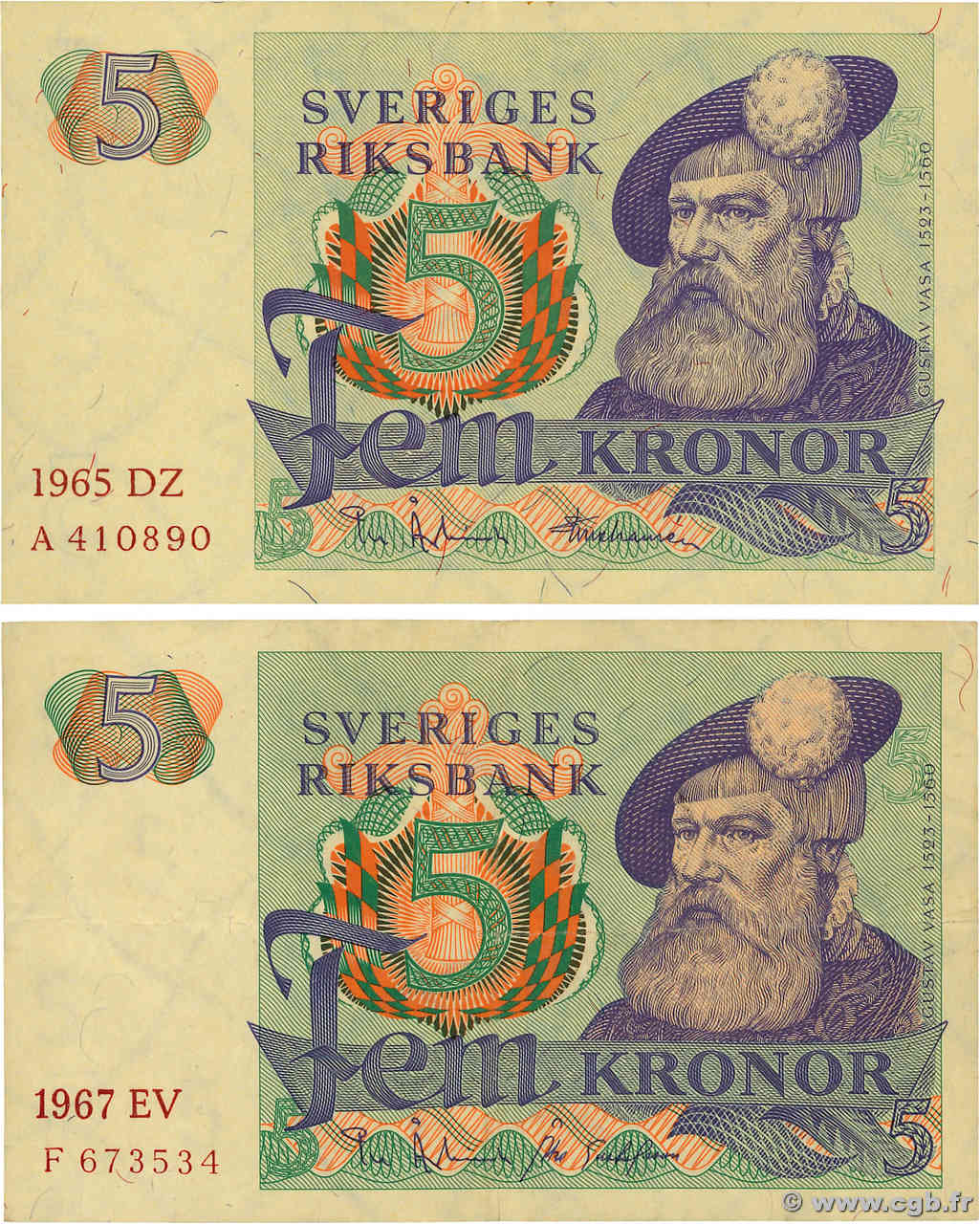 5 Kronor Lot SUÈDE  1965 P.51a SUP