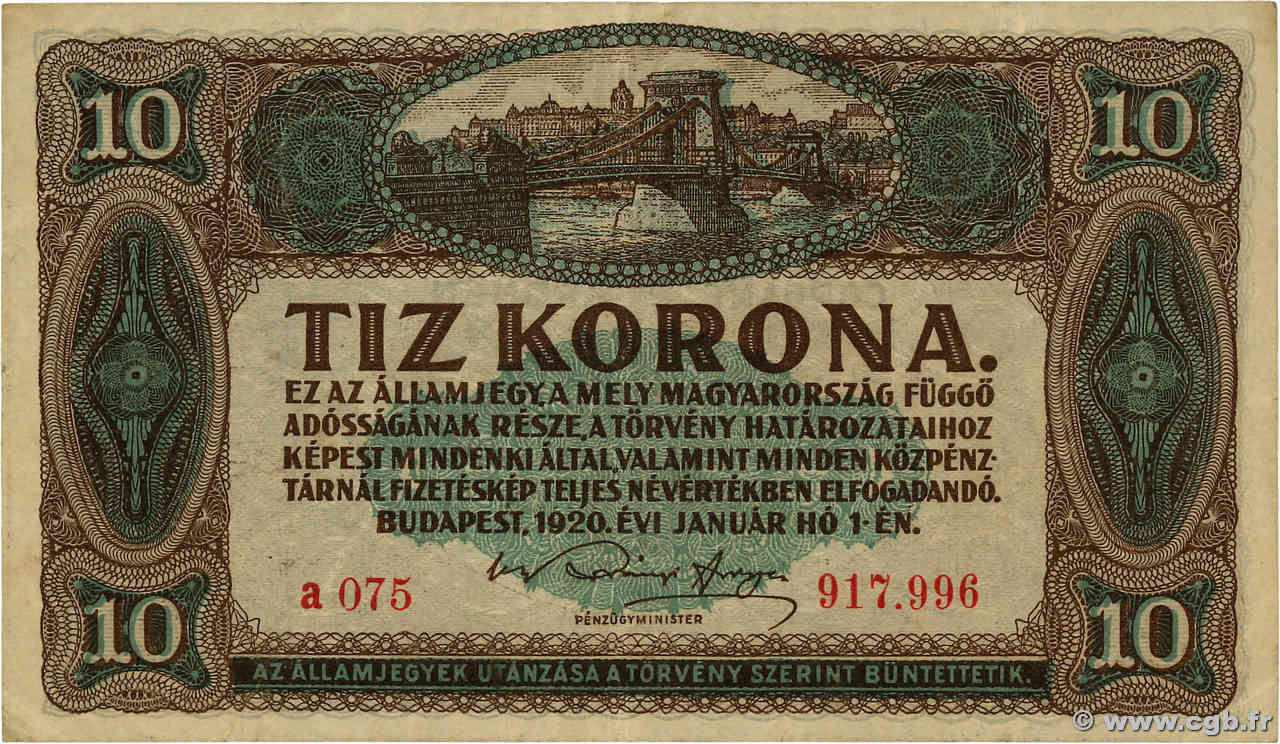 10 Korona HUNGRíA  1920 P.060 MBC+