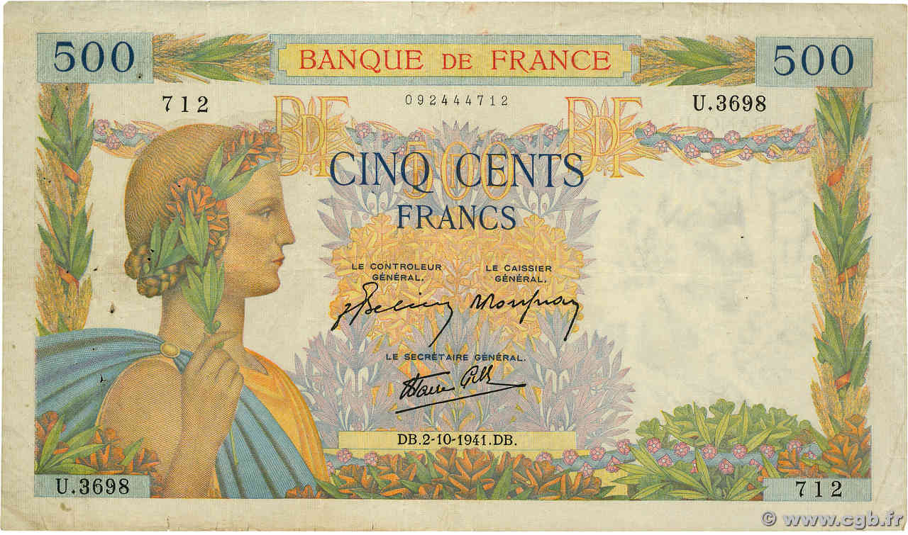 500 Francs LA PAIX FRANCIA  1941 F.32.22 MB