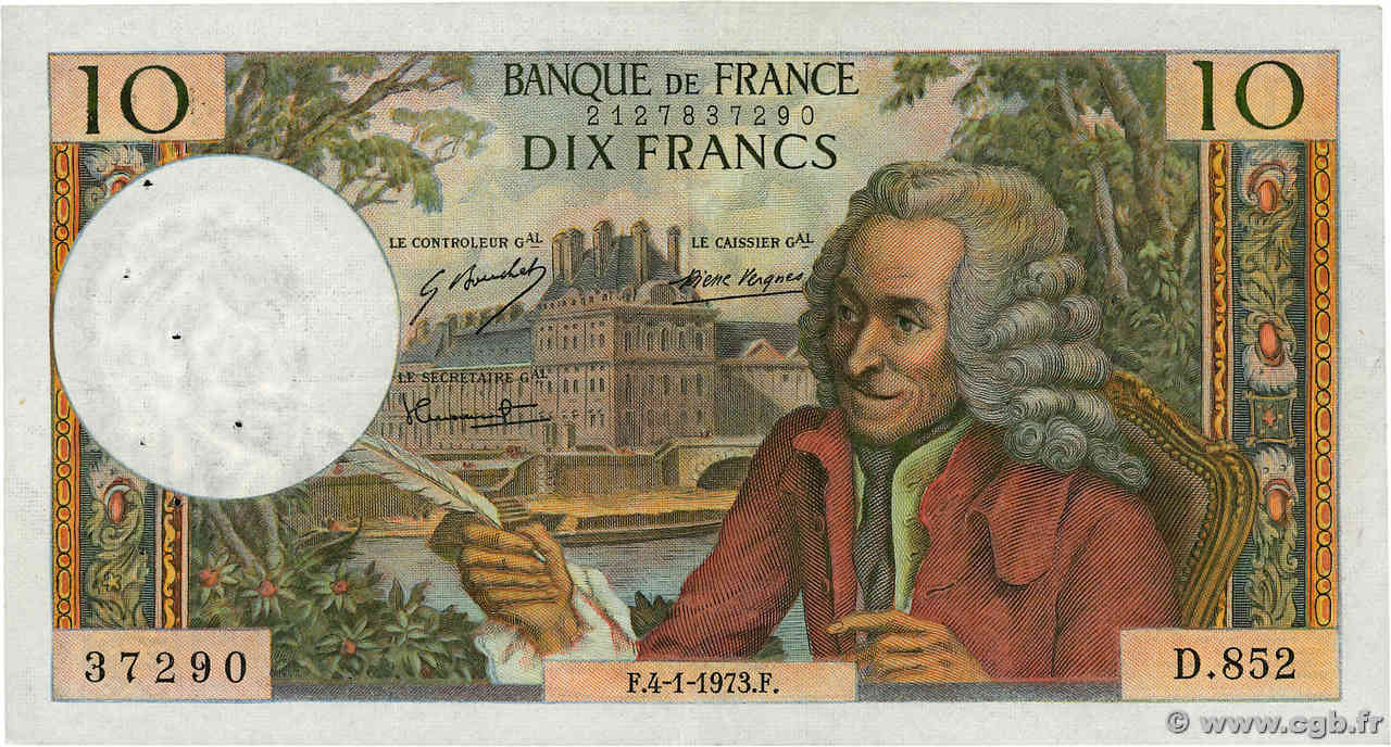 10 Francs VOLTAIRE FRANCE  1973 F.62.60 TTB