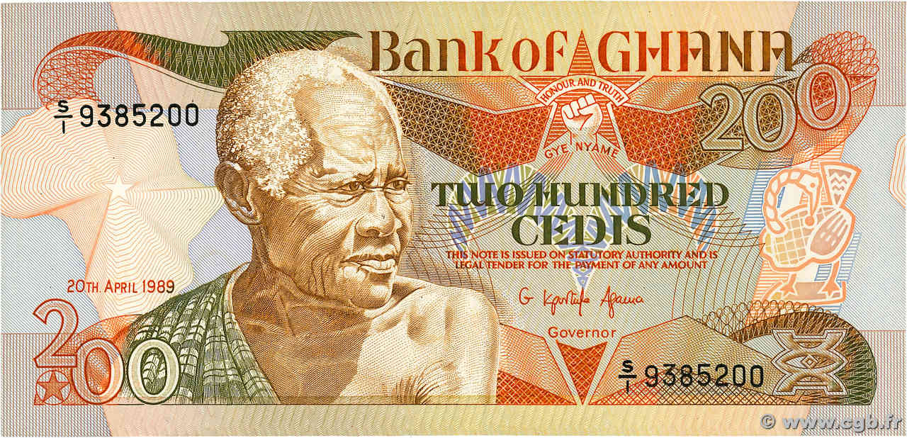 200 Cedis GHANA  1989 P.27b TTB