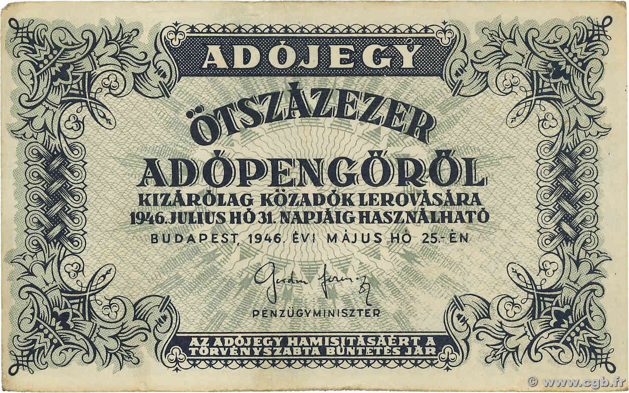 500000 Adopengö HONGRIE  1946 P.139b TTB