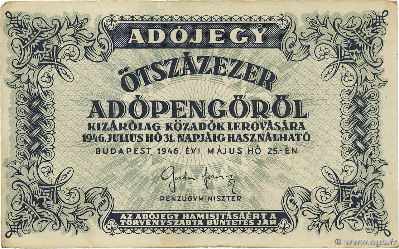 500000 Adopengö UNGARN  1946 P.139b SS