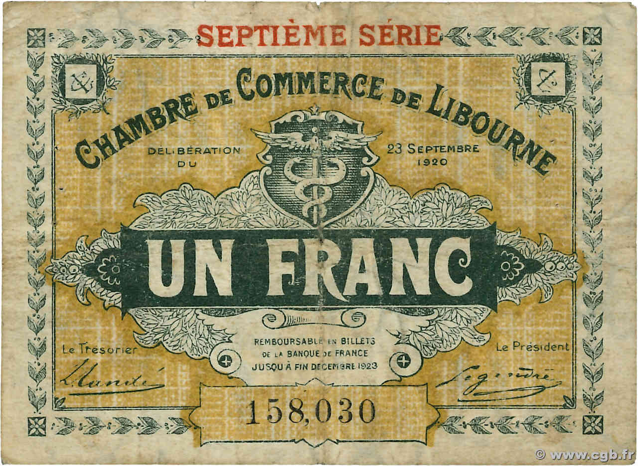 1 Franc FRANCE régionalisme et divers Libourne 1920 JP.072.33 TB