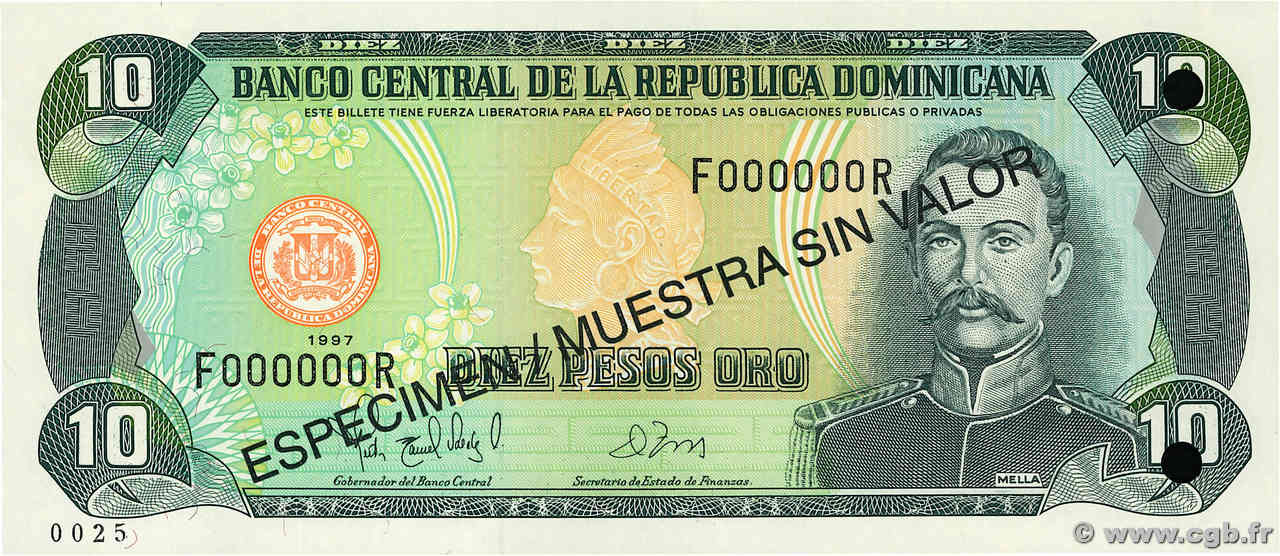 10 Pesos Oro Spécimen RÉPUBLIQUE DOMINICAINE  1997 P.153s ST