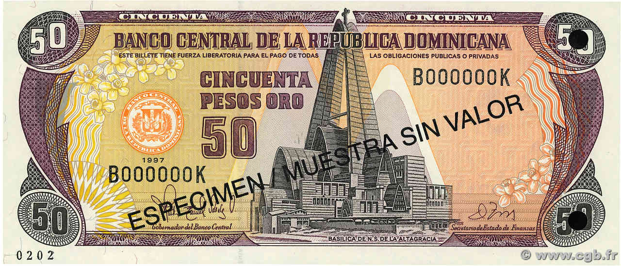 50 Pesos Oro Spécimen RÉPUBLIQUE DOMINICAINE  1997 P.155s1 NEUF