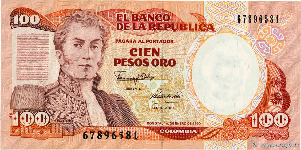 100 Pesos Oro COLOMBIE  1990 P.426e NEUF