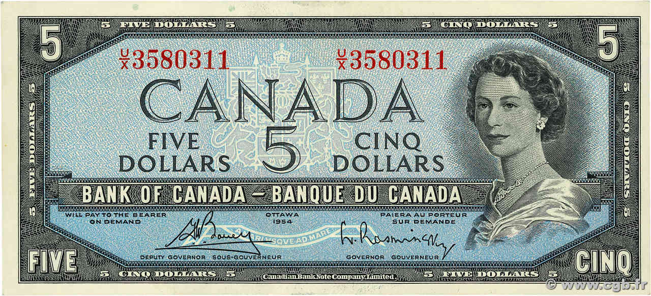 5 Dollars CANADá
  1954 P.077c EBC+