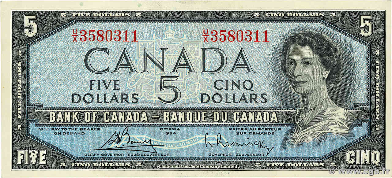 5 Dollars CANADA  1954 P.077c SUP+