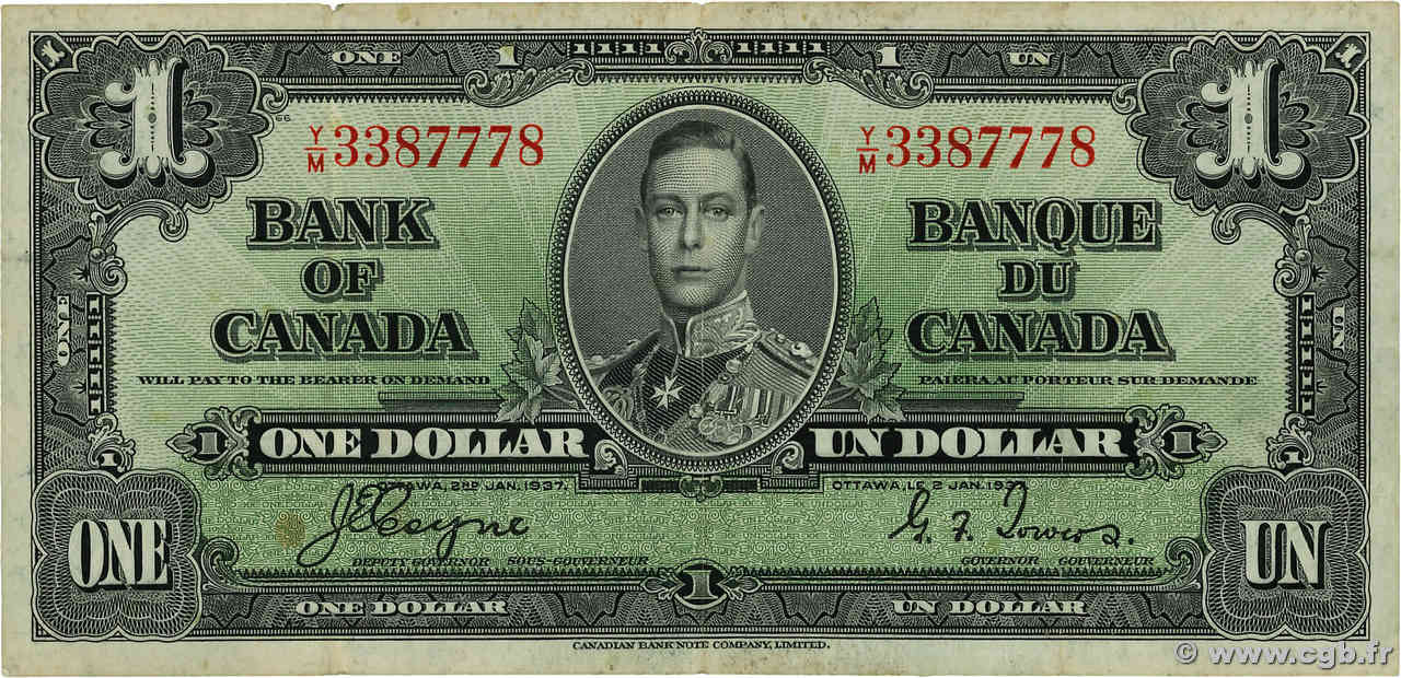 1 Dollar CANADA  1937 P.058e q.BB