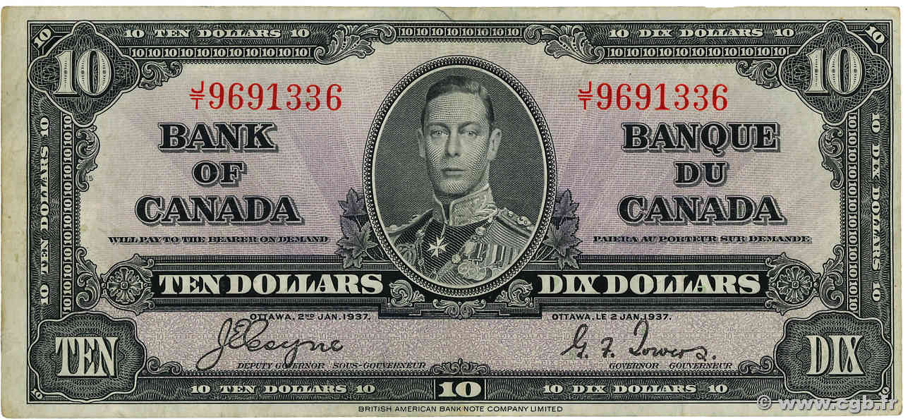 10 Dollars CANADA  1937 P.061c VF