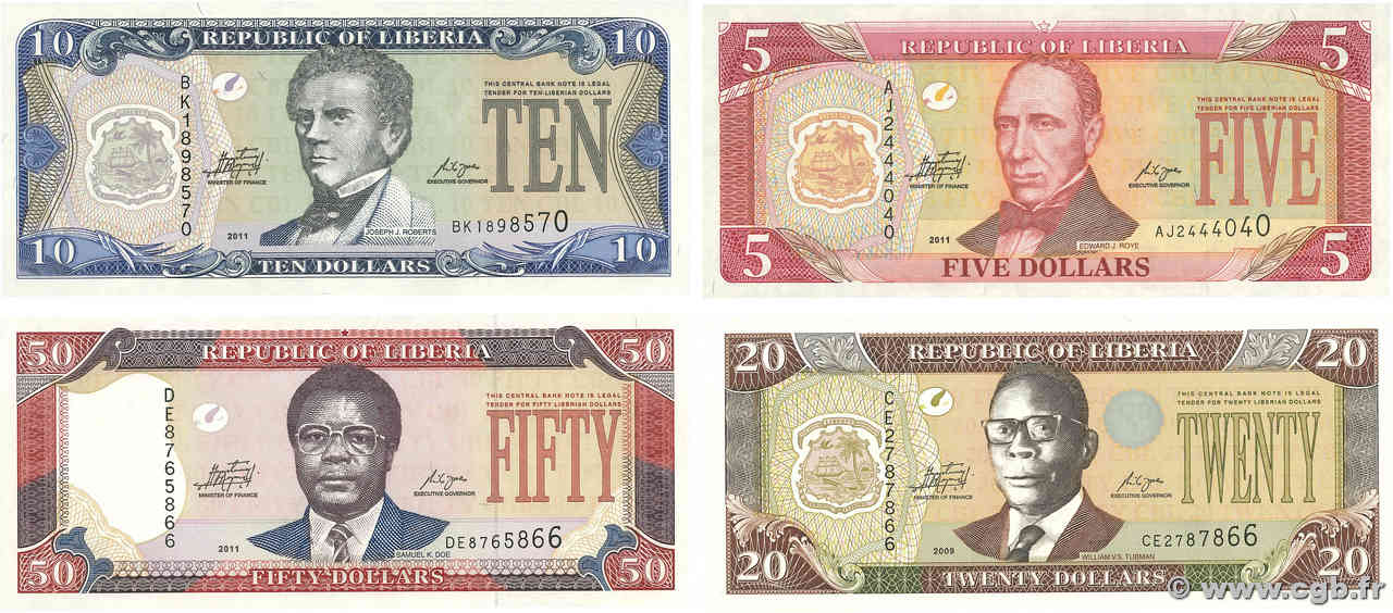 5 au 50 Dollars LOT LIBERIA  2009 P.26 au P.29 ST