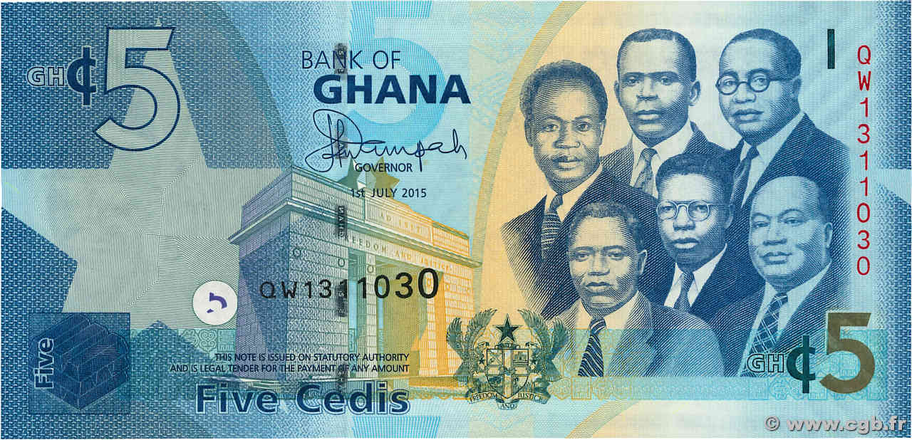 5 Cedis GHANA  2015 P.38f FDC