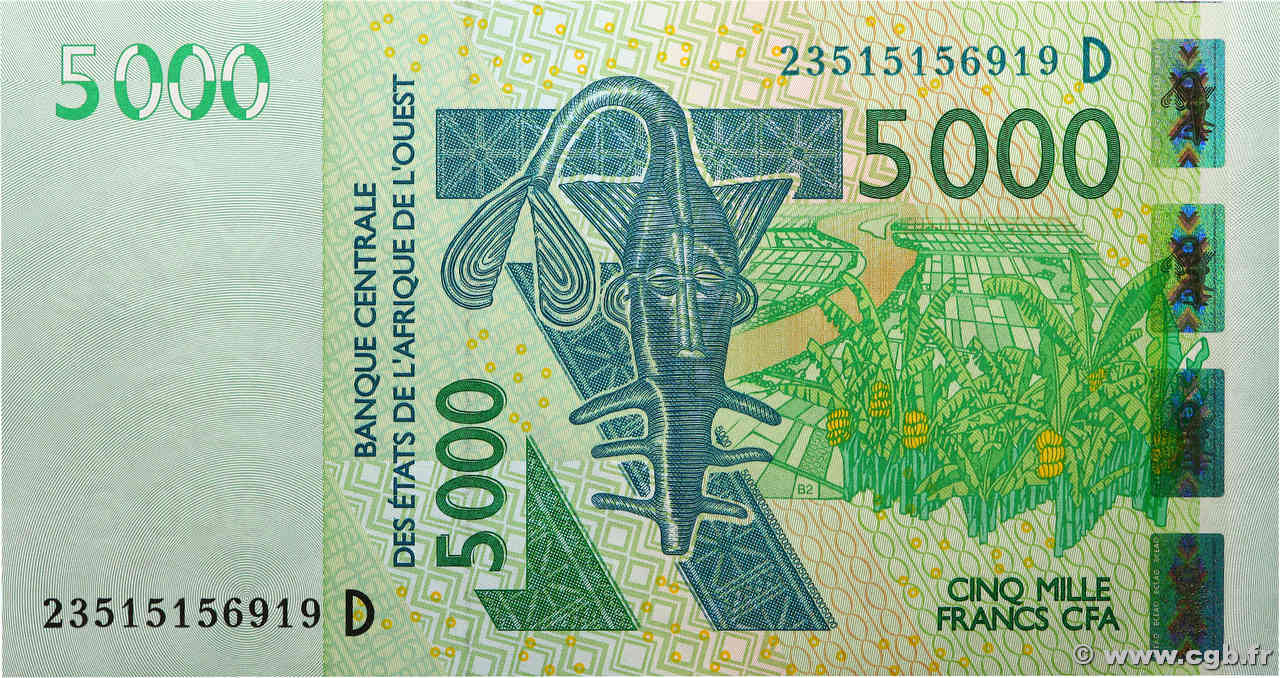 5000 Francs WEST AFRICAN STATES  2023 P.417D UNC