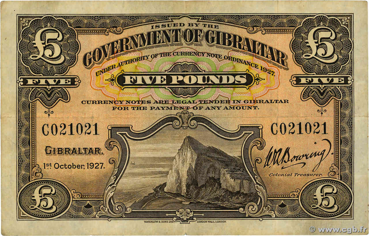 5 Pounds Numéro spécial GIBRALTAR  1927 P.13 TB