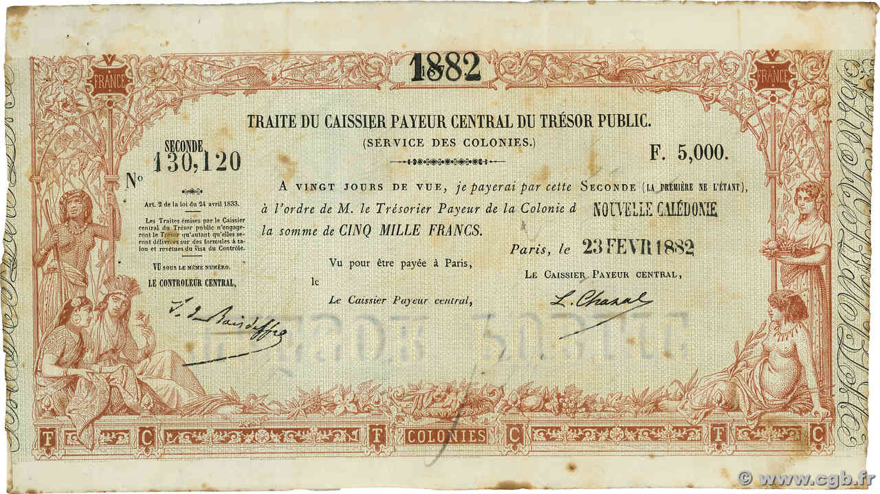 5000 Francs NEW CALEDONIA  1882 NC.82.5000 VF