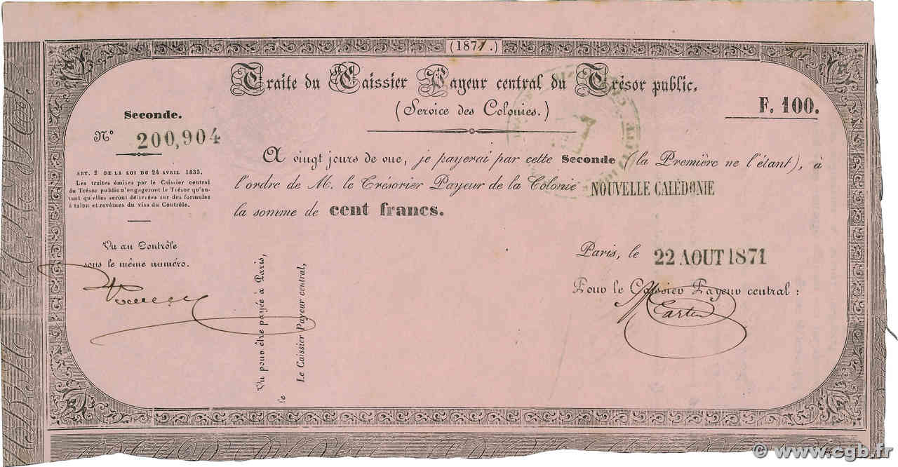 100 Francs NEW CALEDONIA  1871 NC.71.100 AU