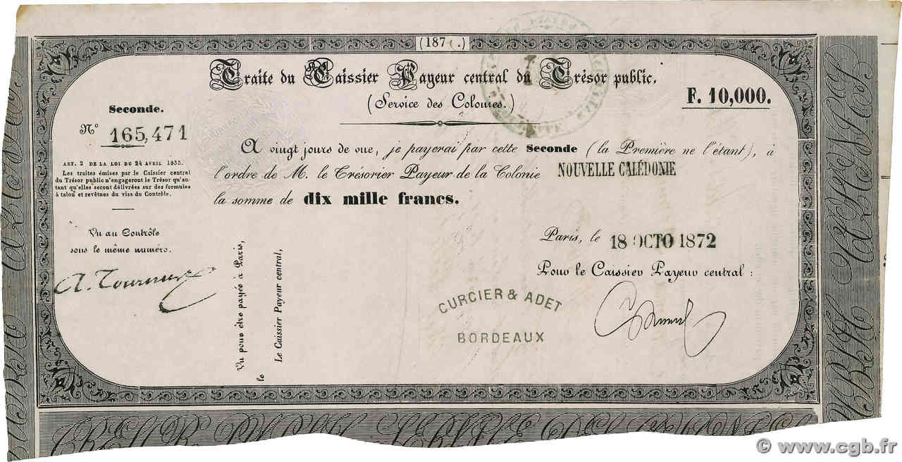 10000 Francs NEW CALEDONIA  1872 NC.72.10000 XF+