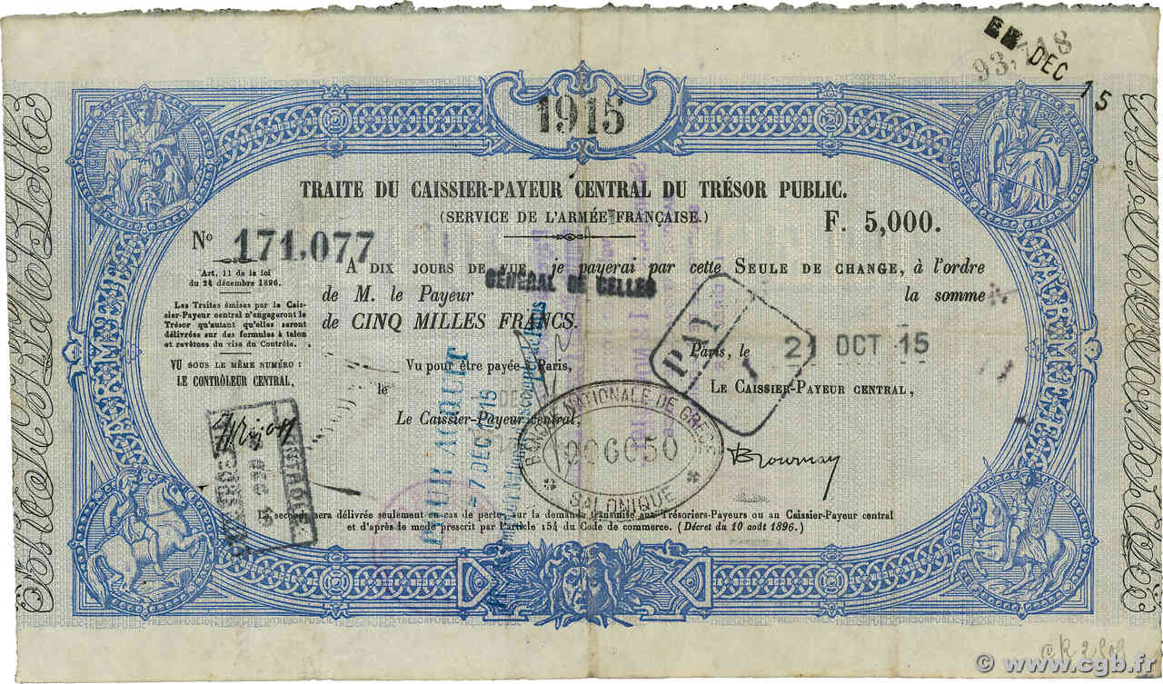 5000 Francs GRÈCE Salonique 1915 GR.15.5000 TTB+