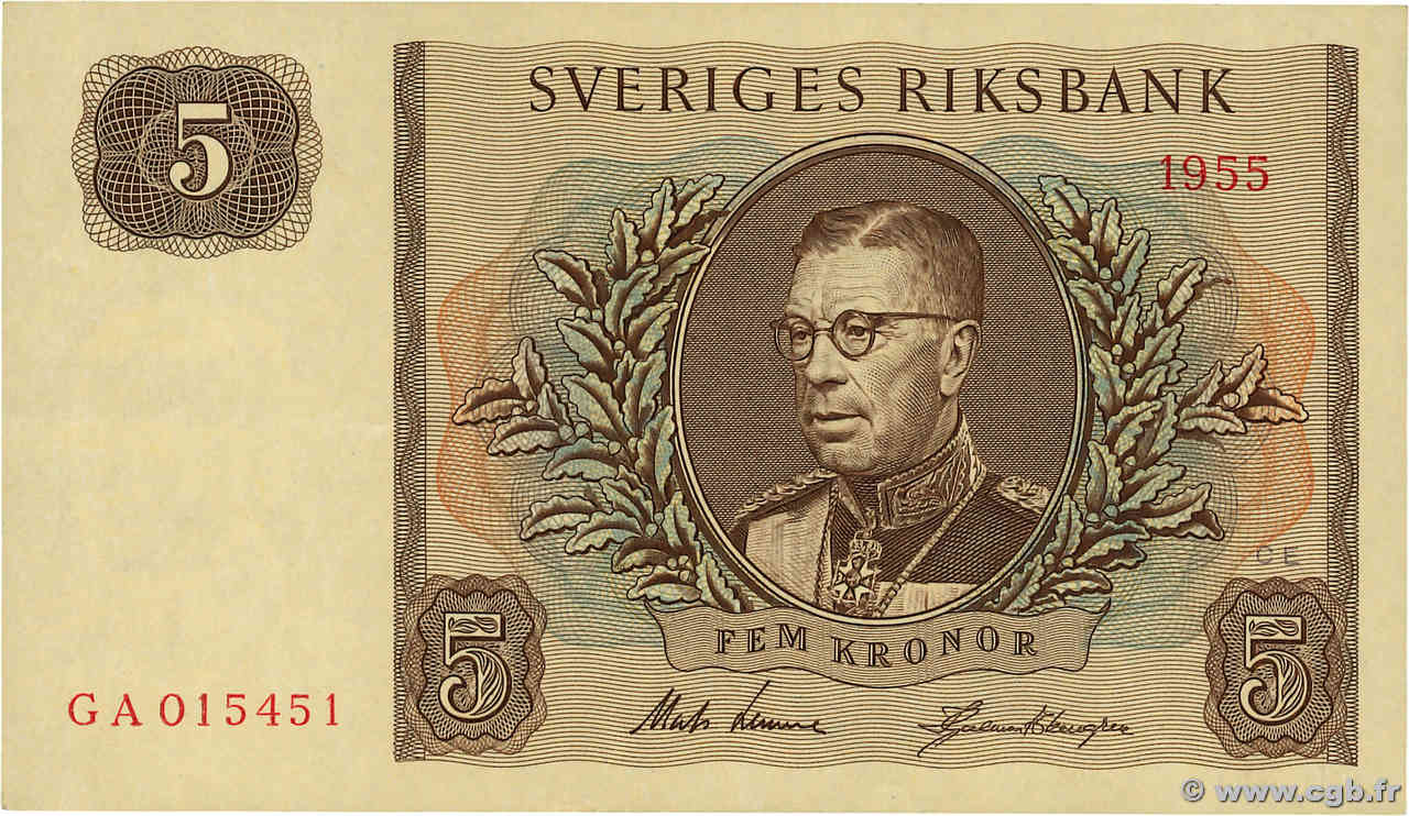 5 Kronor SUÈDE  1955 P.42b SPL