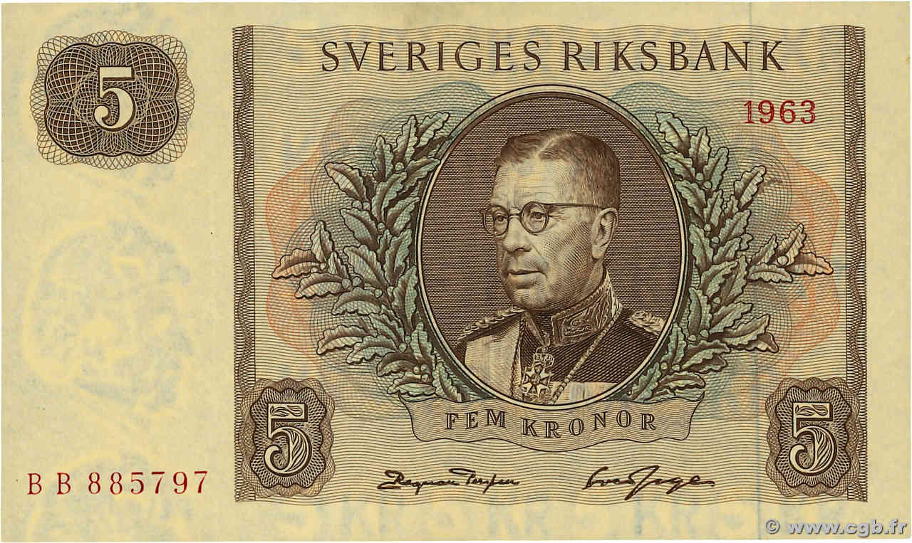 5 Kronor SUÈDE  1963 P.50b fST