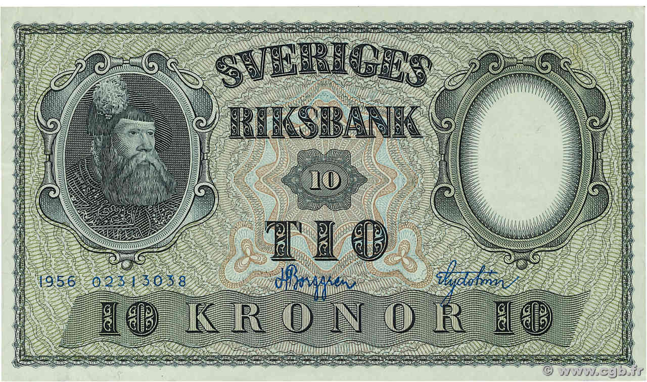 10 Kronor SWEDEN  1956 P.43d XF+