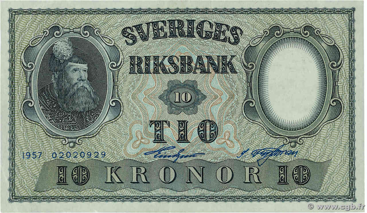 10 Kronor SWEDEN  1957 P.43e XF+