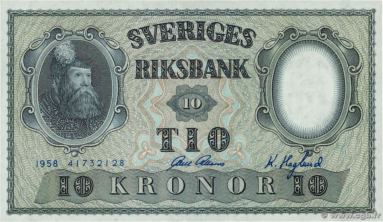 10 Kronor SUÈDE  1958 P.43f TTB+