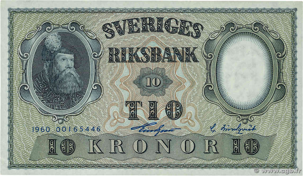 10 Kronor SWEDEN  1960 P.43h VF+